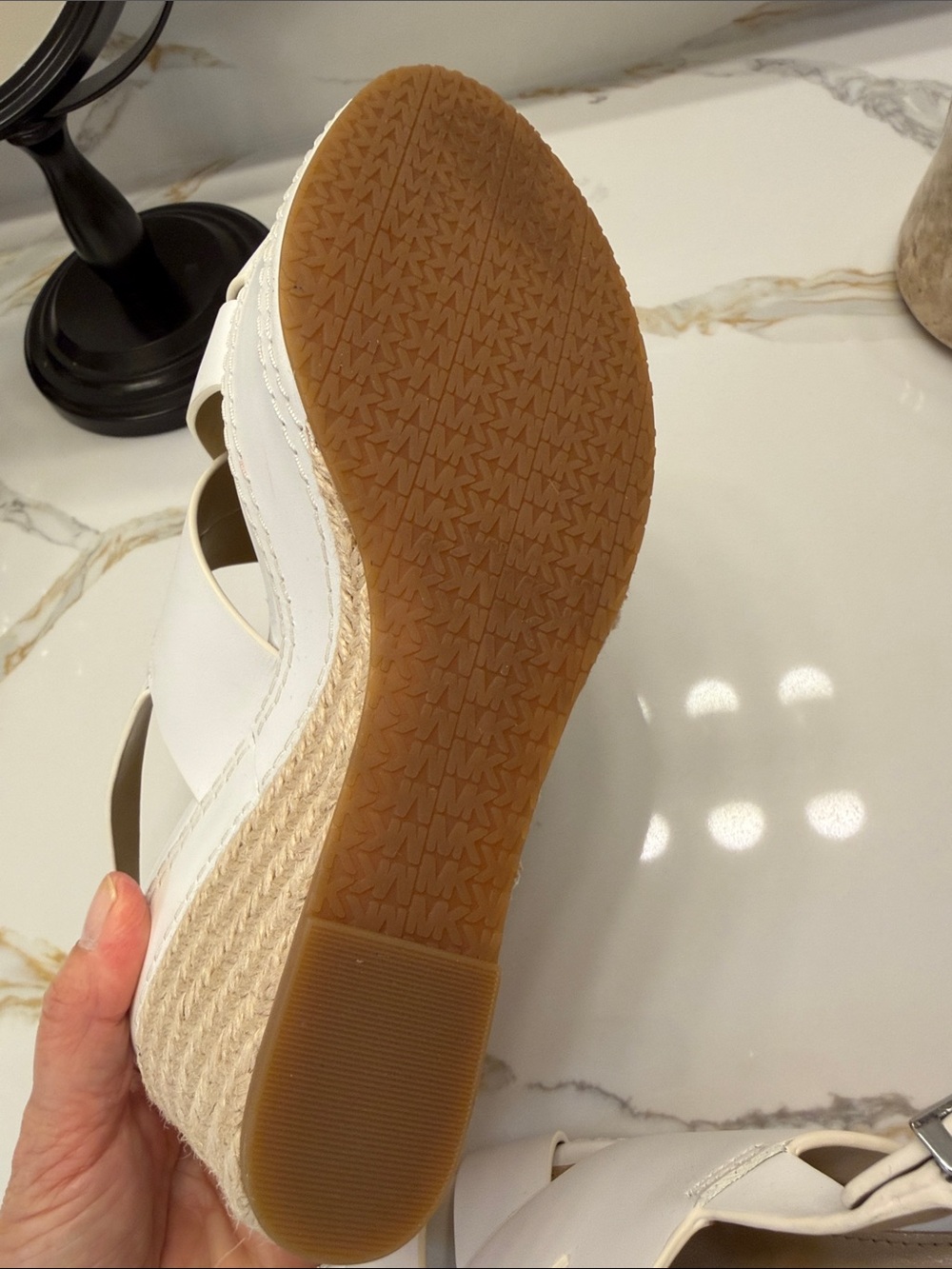 Michael Kors White Leather Espadrille Wedge Sandals - Picture 4 of 7